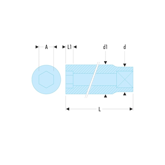 1/4" long socket 6-point, 4 mm