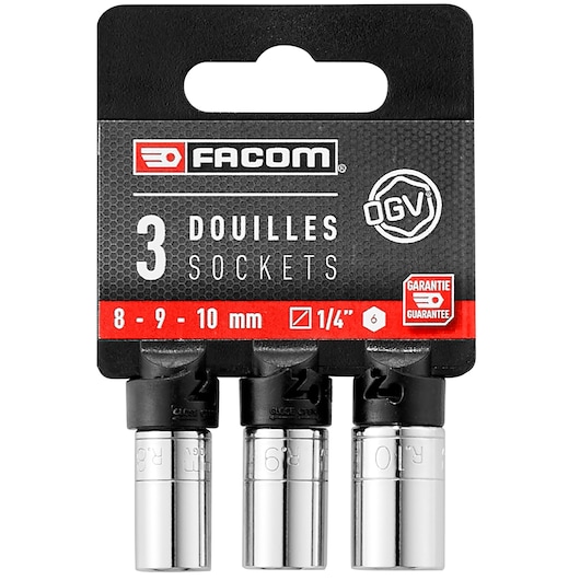 Set of 3 1/4" Sockets 8 - 9 - 10 mm