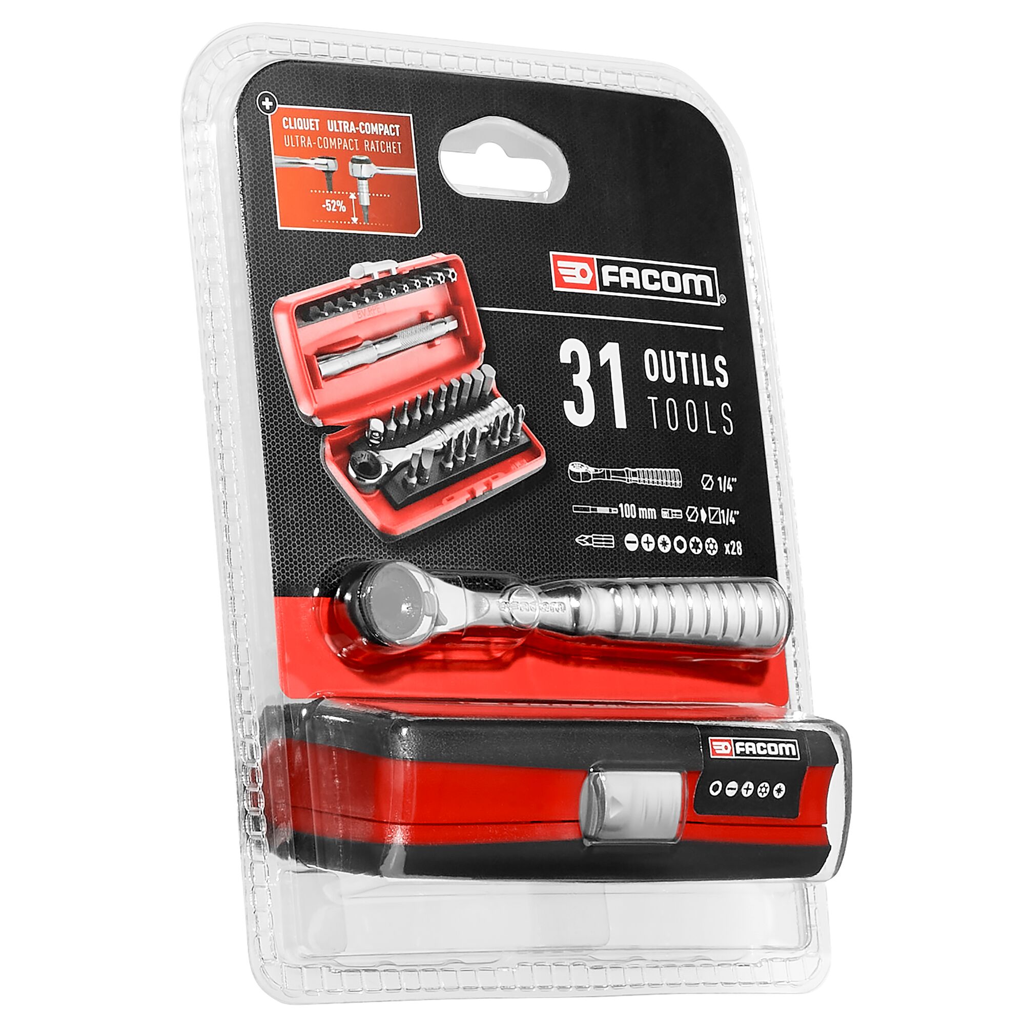 FACOM 3er Bitset 25 Mm PH - Phillips Bits PH1, PH2, PH3 Für 1/4" Antrieb