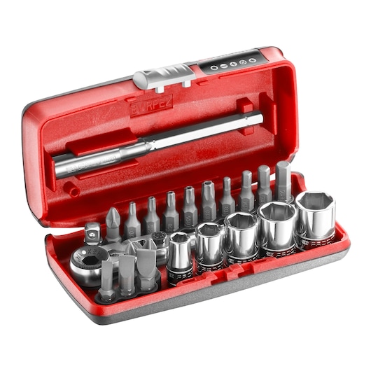 1/4" socket set, 23 pieces, PICO, flexible head ratchet