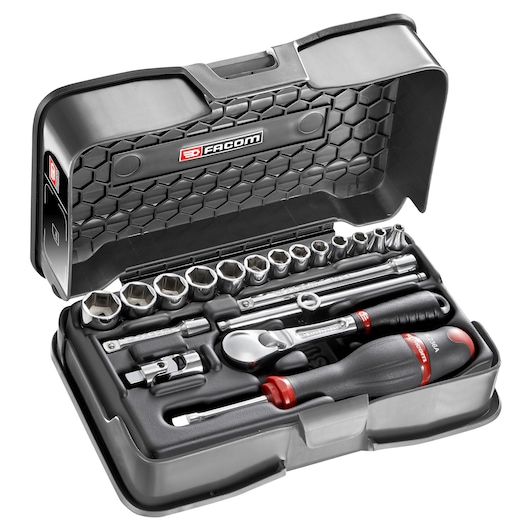 1/4" socket set, 19 pieces, MBOX, pear-head ratchet