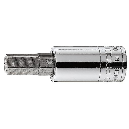 Facom RT.1/4 hex socket bit, chrome finish, side angle product photography