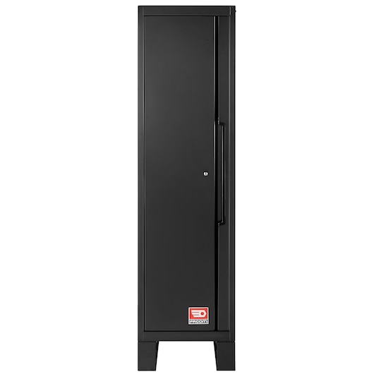 Front angle photo of Facom RWS2-A500PPBS black tall storage cabinet with single door and lock on white background.