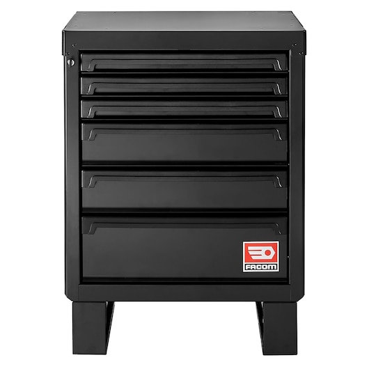Facom RWS2-BASEMBS black tool cabinet with six drawers, front view on white background.