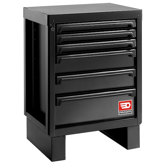 Facom RWS2-BASEMBS black metal tool chest with five drawers, front angle on white background.