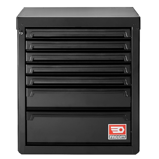 Facom RWS2-MBS7TBS black tool chest with seven drawers, front view on white background.
