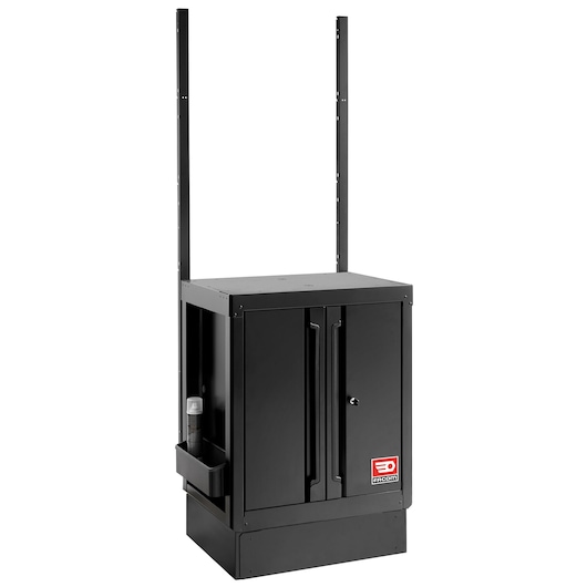Facom RWS2-TUBESBS black metal storage cabinet with two tall support posts, side accessory holder, front view.