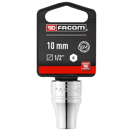 Facom 10mm 1/2 inch 6-point chrome socket, SKU SOCKET_1/2_6PT__10MM, front angle, white background.