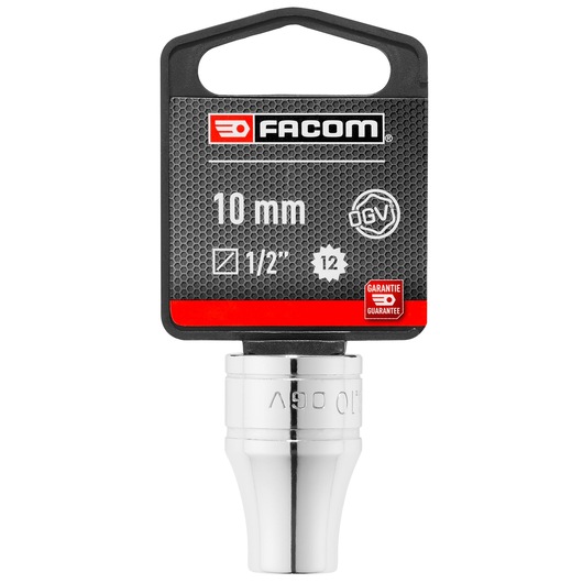 Facom 10 mm 12-point socket, SKU SOCKET__1/2_12PT_10MM, chrome finish, front view on white background.