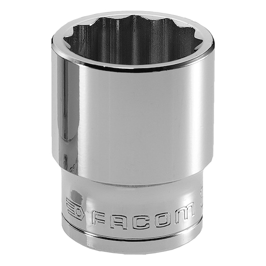 Facom S_11_16 chrome socket, photography, front angle, visible brand engravings, white background.