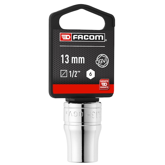 Facom 13mm 1/2 inch 6-point socket, chrome finish, front view on white background SOCKET_1/2_6PT_13MM
