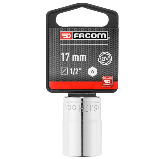 Facom 17 mm 1/2 inch drive socket, SKU S_17HPB, silver finish, hexagon profile, front view on white background.