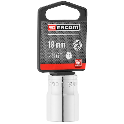 Facom 18 mm chrome socket S_18PB, photographed front view on white background.