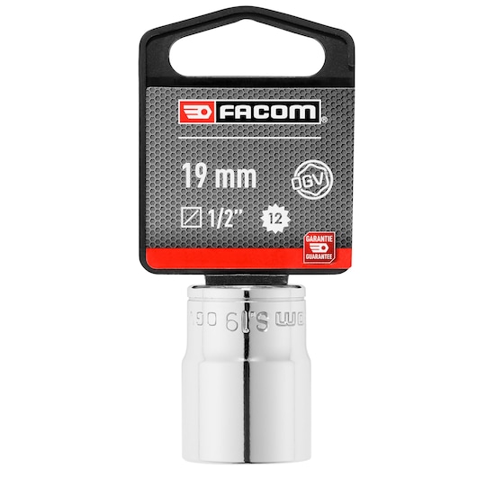 Facom 19 mm chrome socket S_19PB, 1/2 inch drive, front angle on white background.