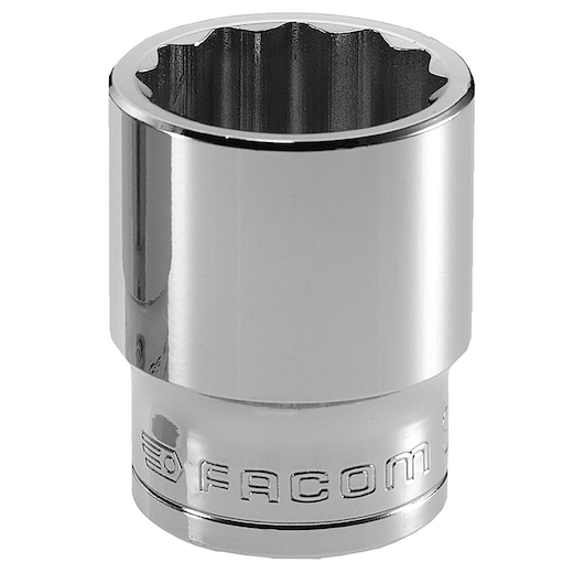 Facom S.21/32 chrome finish socket, twelve-point, front angle, tool accessory.