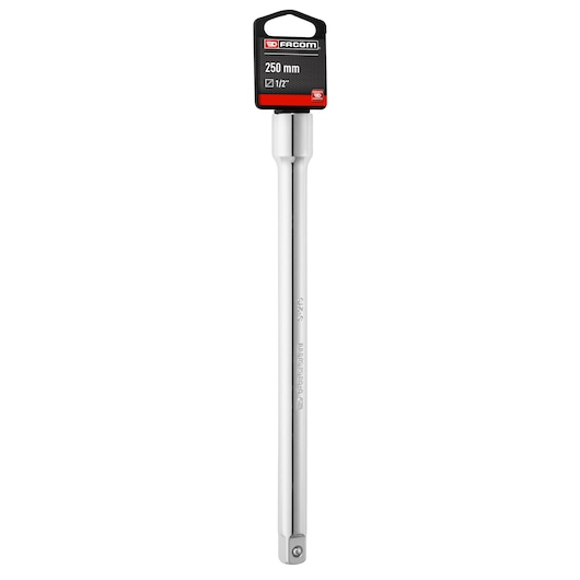 Facom S_215PB 250mm chrome extension bar with 1/2 inch drive, front view on white background.