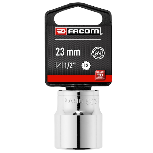 Facom 23 mm 1/2 inch chrome socket, SKU S_23PB, product photo on white background.