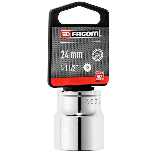 Facom 24mm 1/2 inch 12-point socket, chrome finish, SKU SOCKET__1/2_12PT_24MM, front angle on white background.