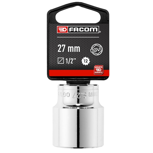 Facom chrome socket 27 mm S_27PB, photography, front angle on white background.
