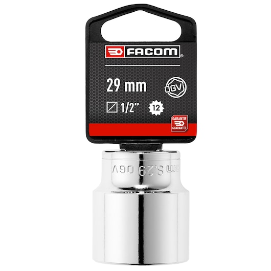 Facom 29 mm chrome socket, 1/2 inch drive, SKU S_29PB, front view on white background.