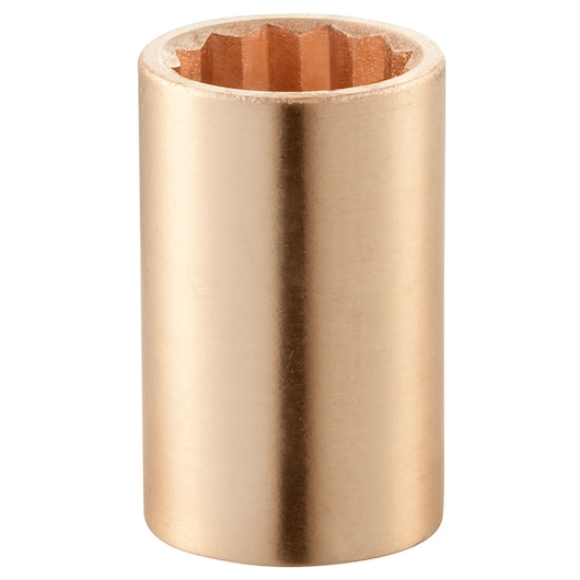 A close-up image of a Facom S.3/8SR twelve-point socket, made of bronze or brass, used for mechanical applications.