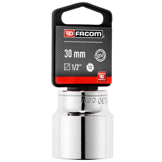 Facom 30 mm chrome socket, SKU S_30PB, 1/2 inch drive, front view on white background.