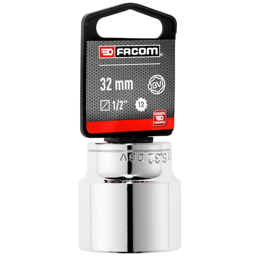 Photo of Facom 32mm 1/2 inch 12-point socket, SKU SOCKET__1/2_12PT_32MM, front view on white background.