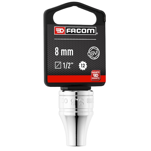Facom S8PB 8 mm socket, silver finish, photography, front angle, tool category.