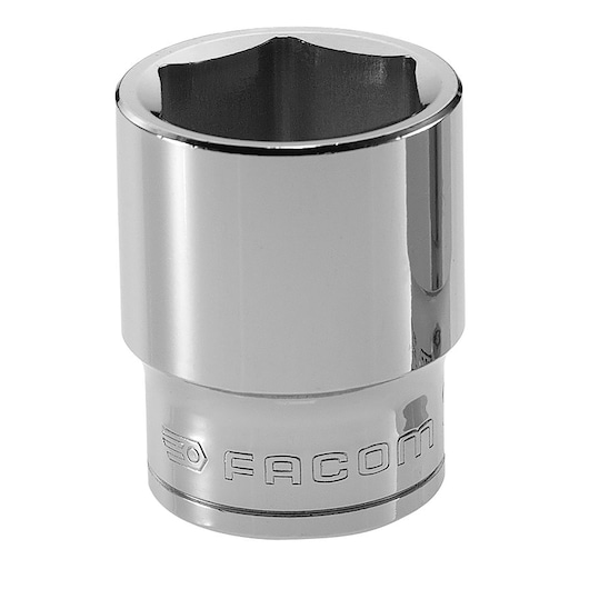 Facom S_9H chrome socket, six-point design, close-up product photo on white background.