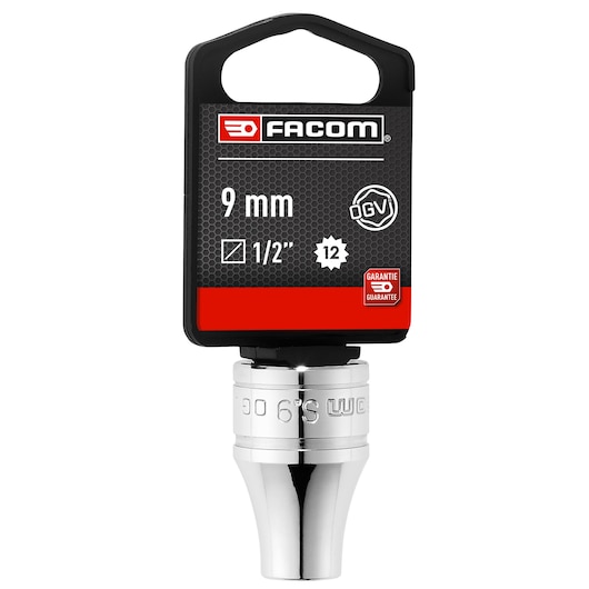 Facom 9 mm chrome socket, 1/2 inch drive, front angle, SKU S_9PB.