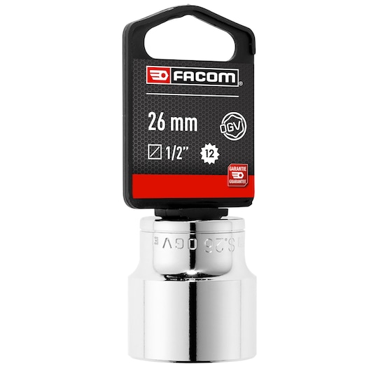 Facom 26 mm 1/2 inch OGV socket, chrome finish, SKU S_26PB, front angle on white background.