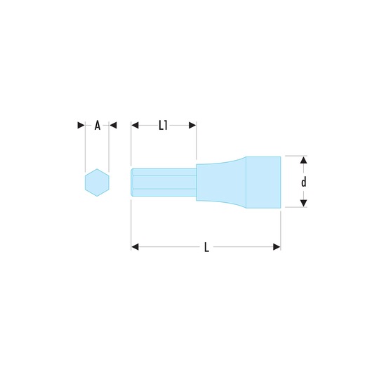 1/2" hexagonal bit socket, 12 mm