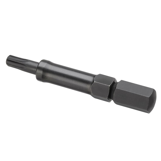 Facom SXE_3GRPFOR black steel bit adapter with hexagonal shank, side view on white background.