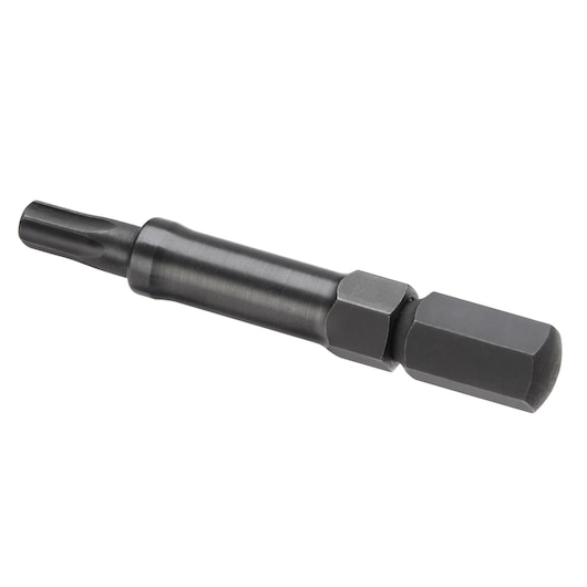 Facom SXE_4GRPFOR impact screwdriver bit, black metal, hexagonal shank, side angle, white background.