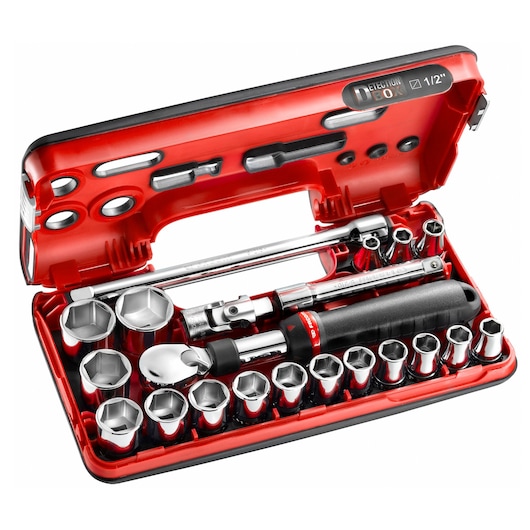 1/2" socket set, 21 pieces, DBOX, extendable ratchet