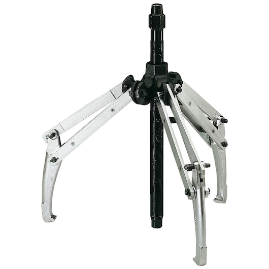 Facom U_27AS3 three-jaw gear puller with adjustable silver arms and black central screw, front angle, white background.