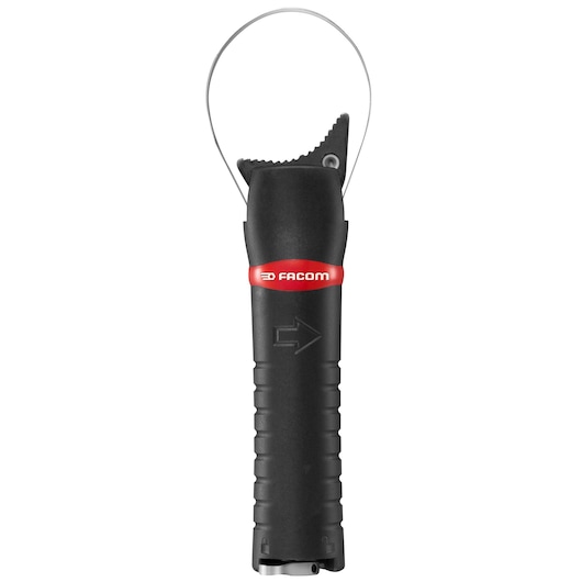Facom U_48 black strap wrench with red logo band, straight front view on white background.