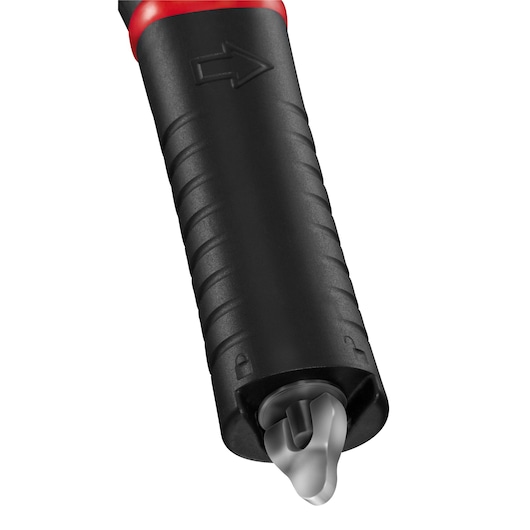 Facom U_48 black and red screwdriver handle with textured grip and visible arrow, close-up angle.
