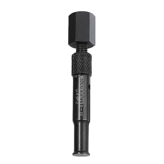 Facom U_49P2 black steel hex adapter with knurled grip, product photography, front angle view.