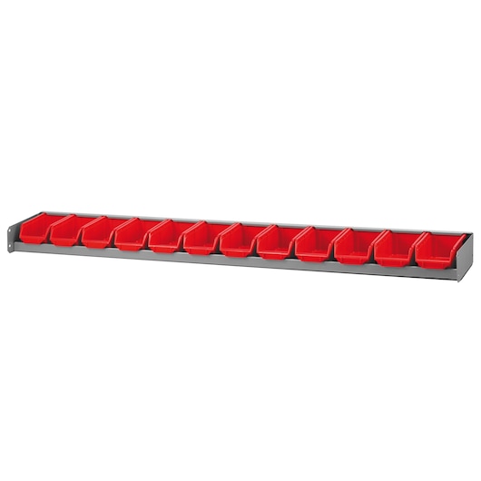 Facom U50030067 wall-mounted organizer with 14 red storage bins, front angle on white background.