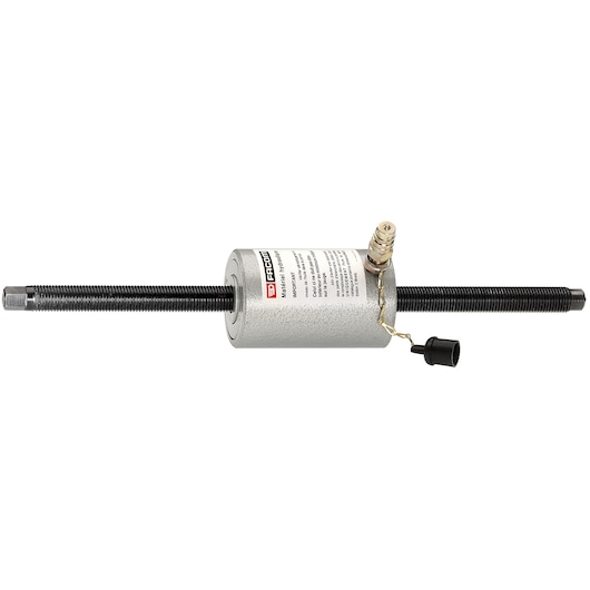 Facom UWG_330 hydraulic puller tool, silver cylinder with threaded rods, side angle, white background.
