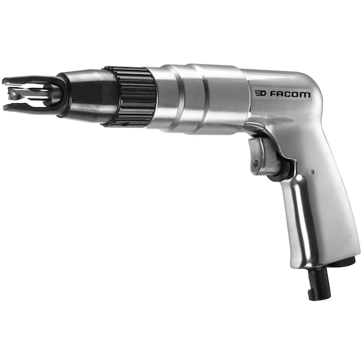 Facom pneumatic screwdriver V.781A1, silver and black, side angle, tool photography.