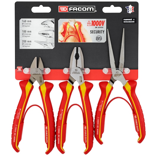 VDE 3 pieces pliers set, 187.18AVE - 391A.16VE - 185A.20VE