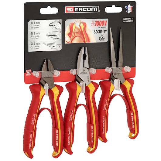 3 Piece Insulated Industrial Grip Pliers and Cutters Set