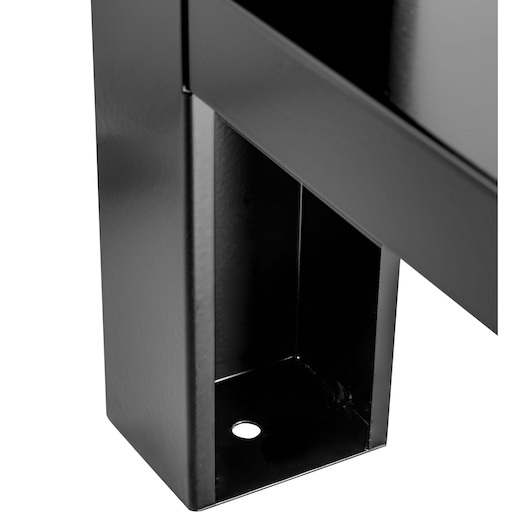 Facom WB2.1500GS black metal table leg close-up on white background, showing square shape and mounting hole.